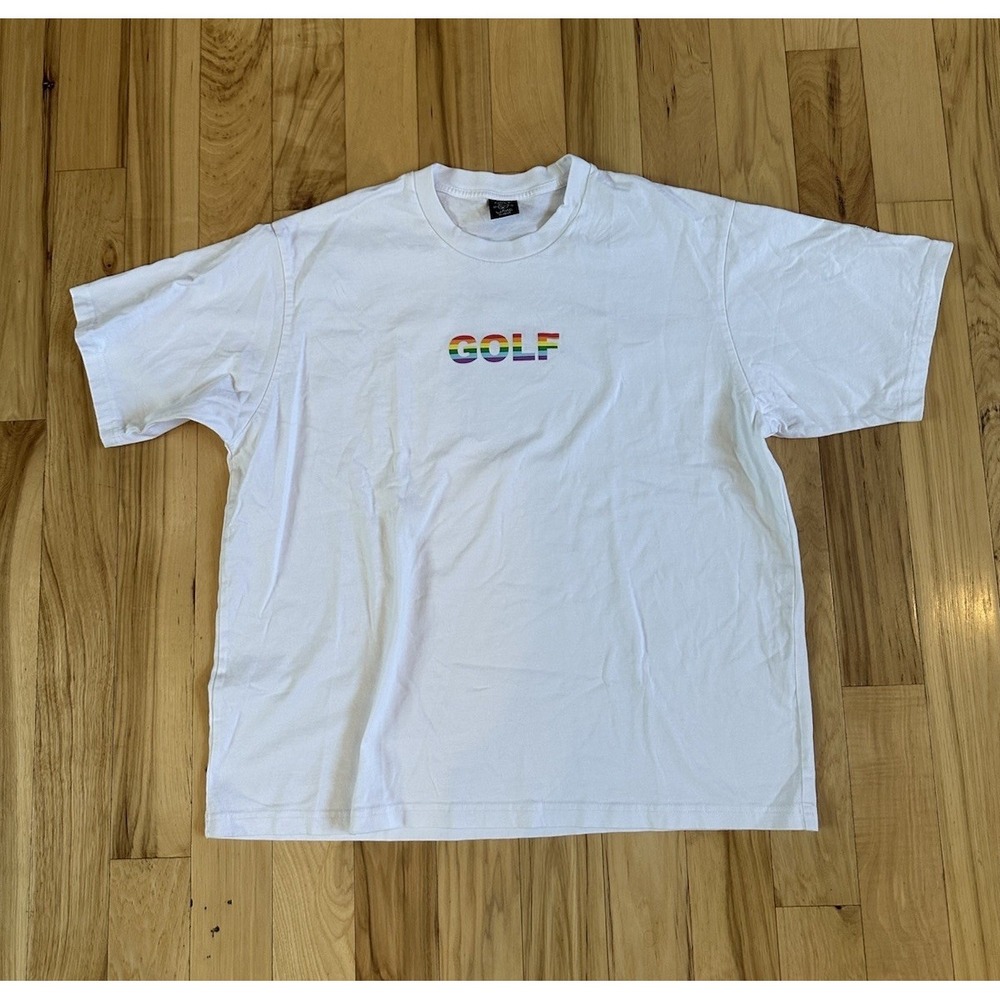 GOLF WANG Pride Rainbow Box Logo 10yr Anniversary White Tee Shirt Size XL